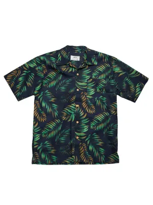 Qutn Hawaiian Shirt SS Navy Tropical Leaves