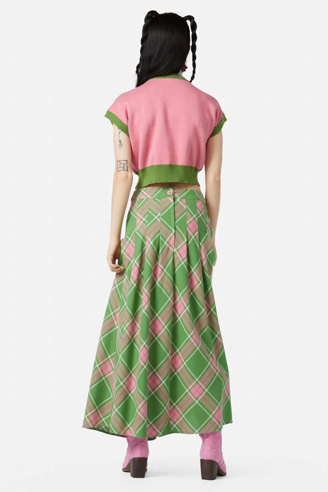 Ranch Tartan Midi Skirt