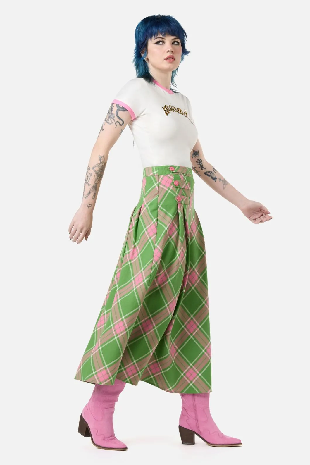 Ranch Tartan Midi Skirt