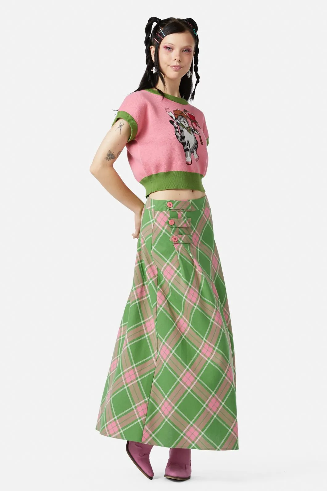 Ranch Tartan Midi Skirt