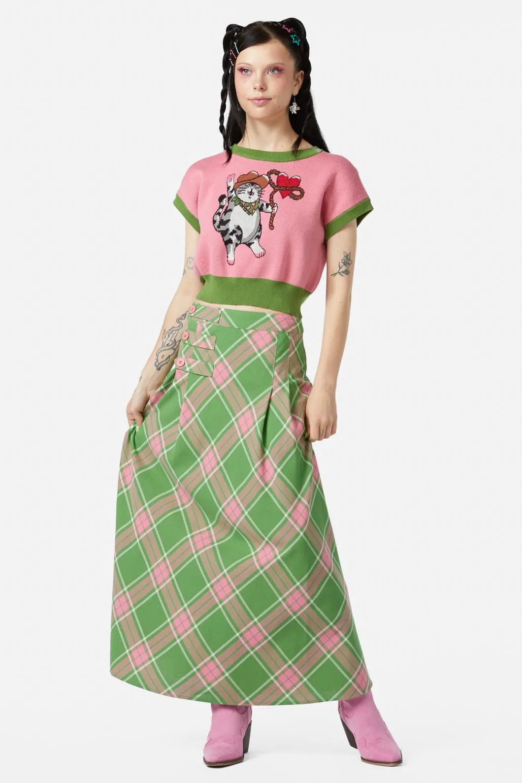Ranch Tartan Midi Skirt