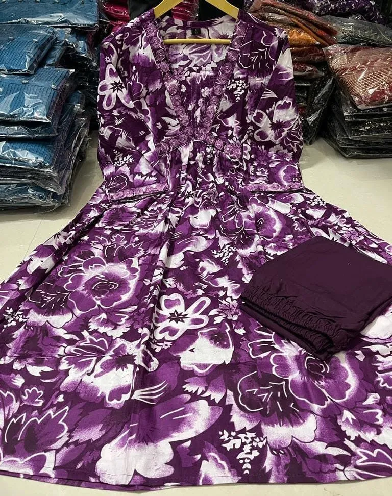 Rayon Alia cut Umbrella Kurt With Pant Seti