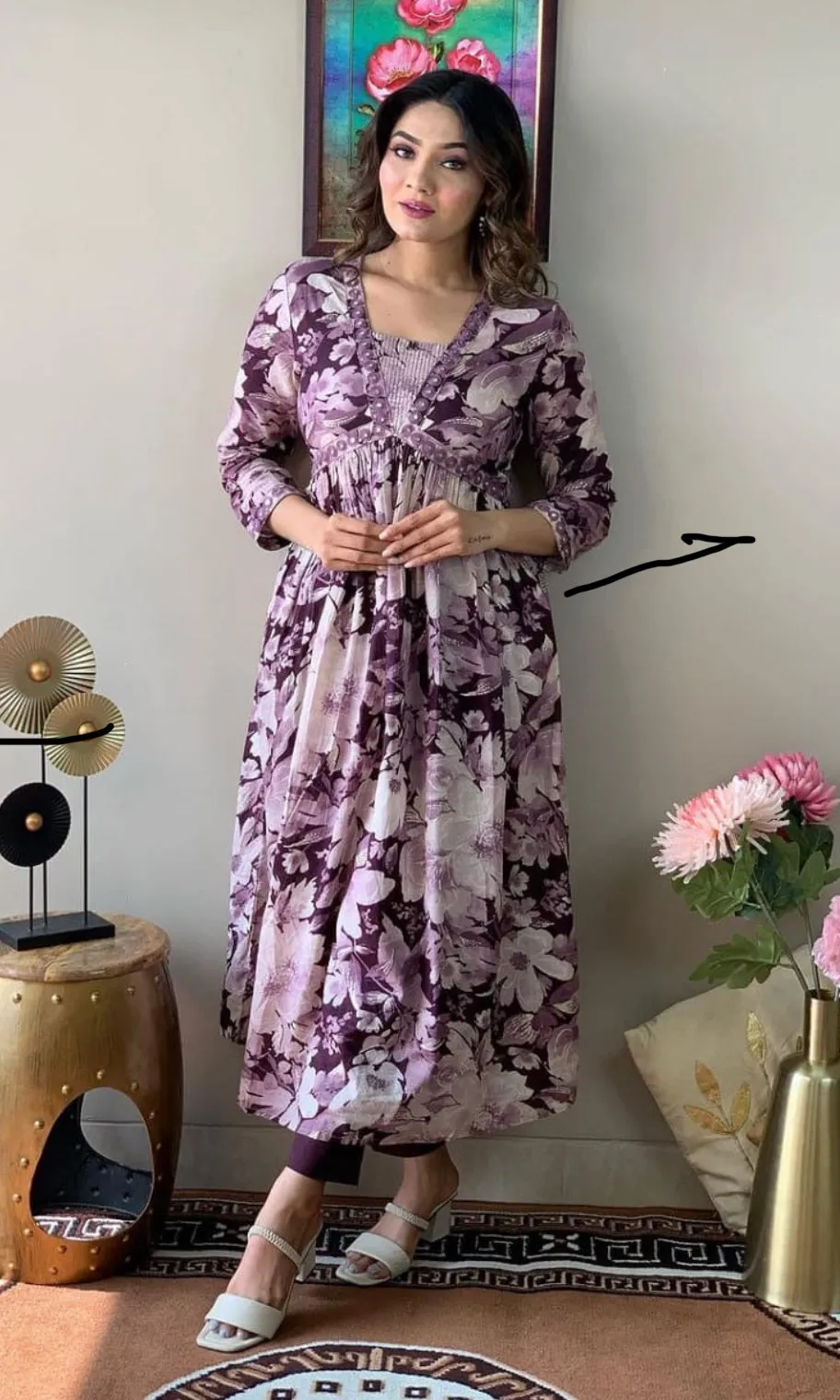 Rayon Alia cut Umbrella Kurt With Pant Seti