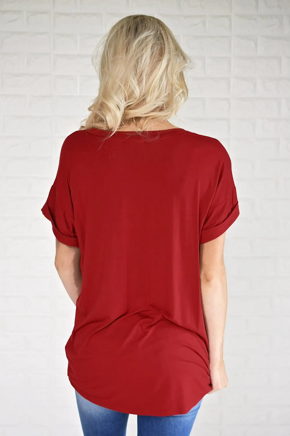 Red V-Neck Pocket Tee
