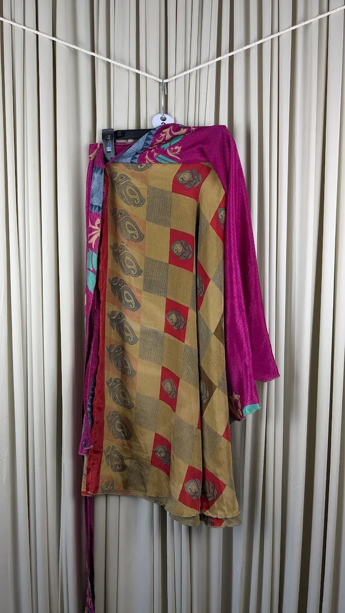 Regular Tea Length Up-Cycled Reversible Sari Wrap Skirt #2