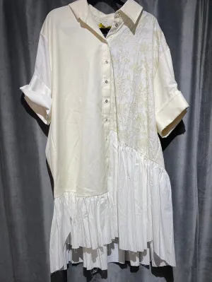 REMADE Patchwork shirting White Button Down Dress