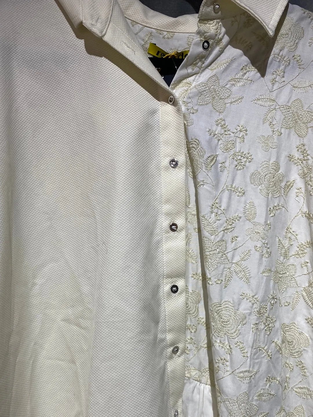 REMADE Patchwork shirting White Button Down Dress