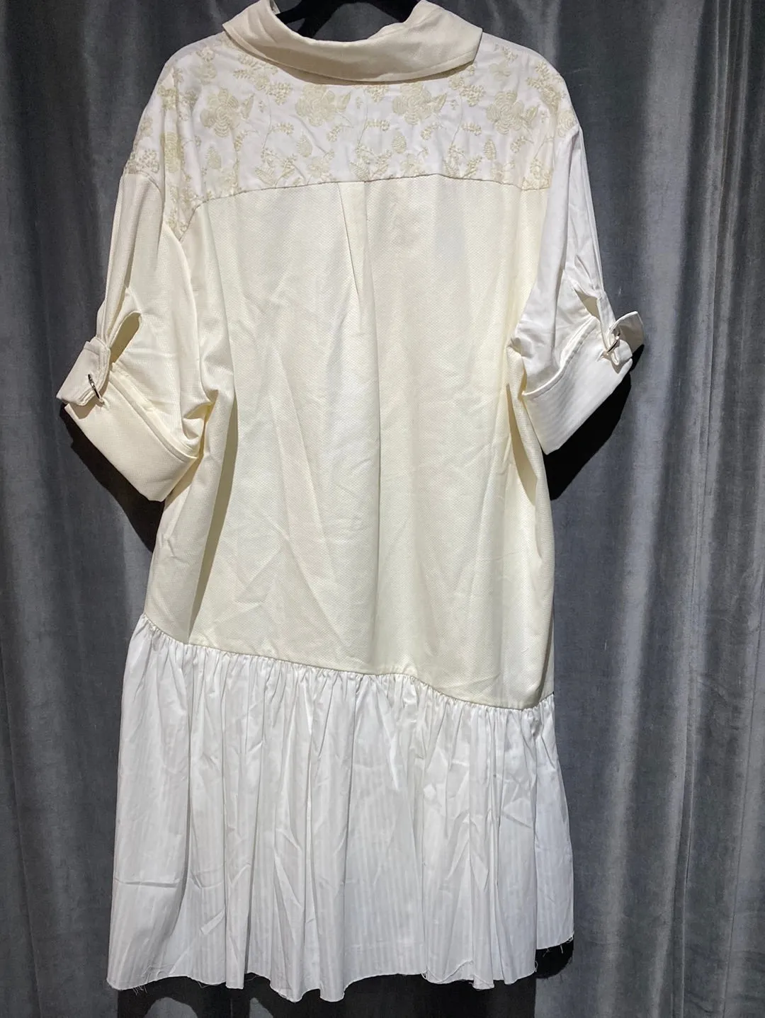 REMADE Patchwork shirting White Button Down Dress