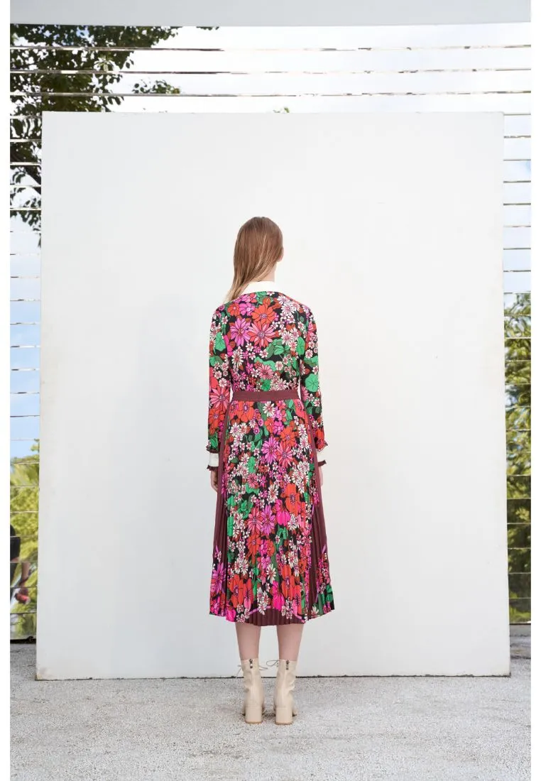 Retro Vivid Print Pleated Skirt