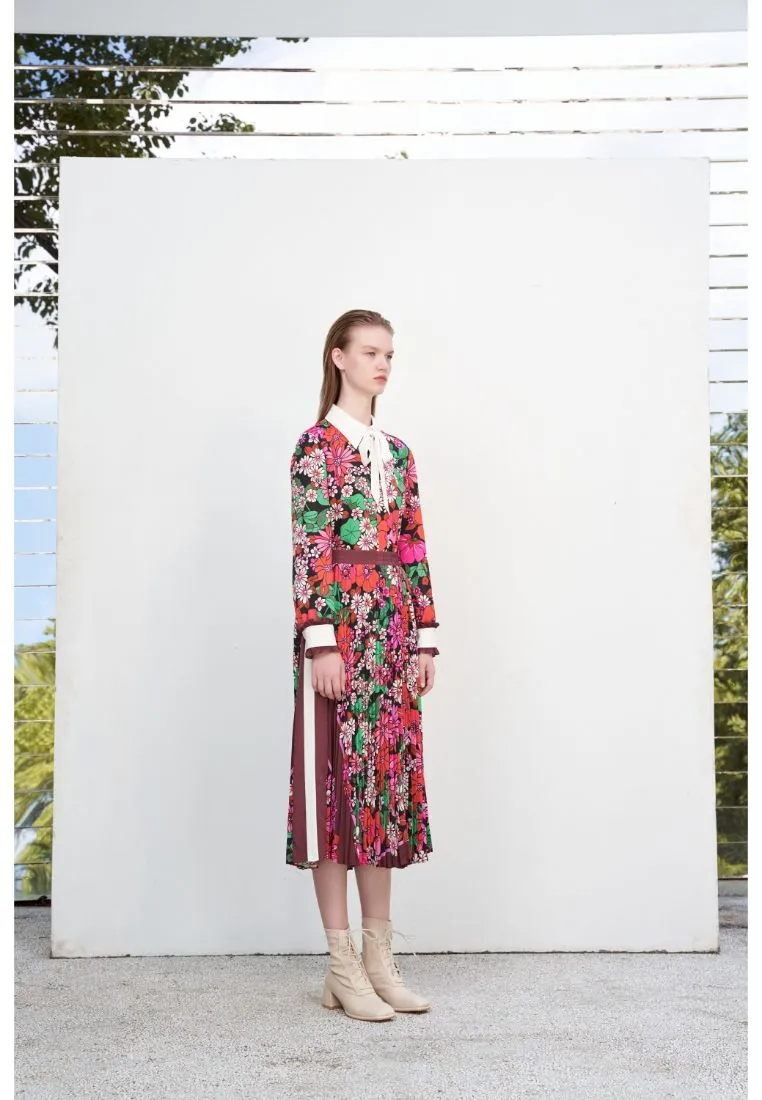Retro Vivid Print Pleated Skirt