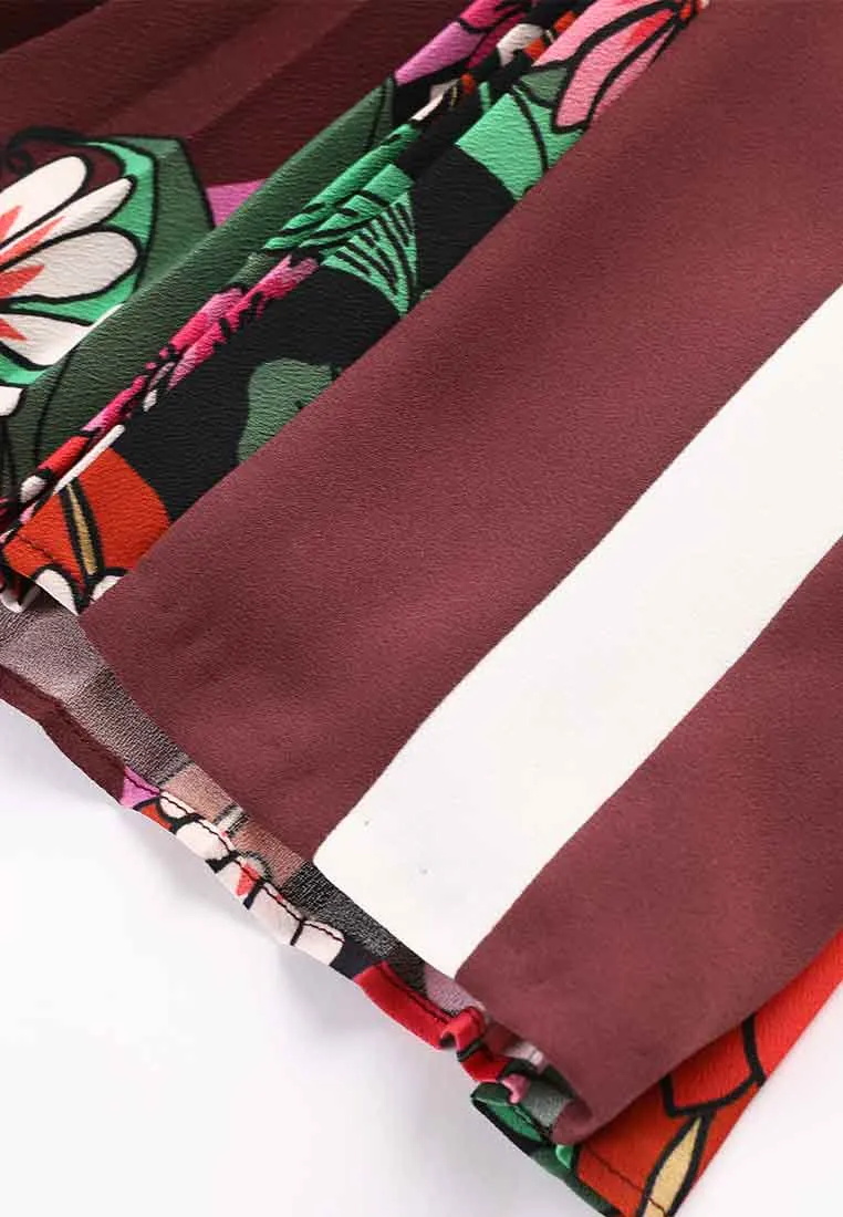 Retro Vivid Print Pleated Skirt