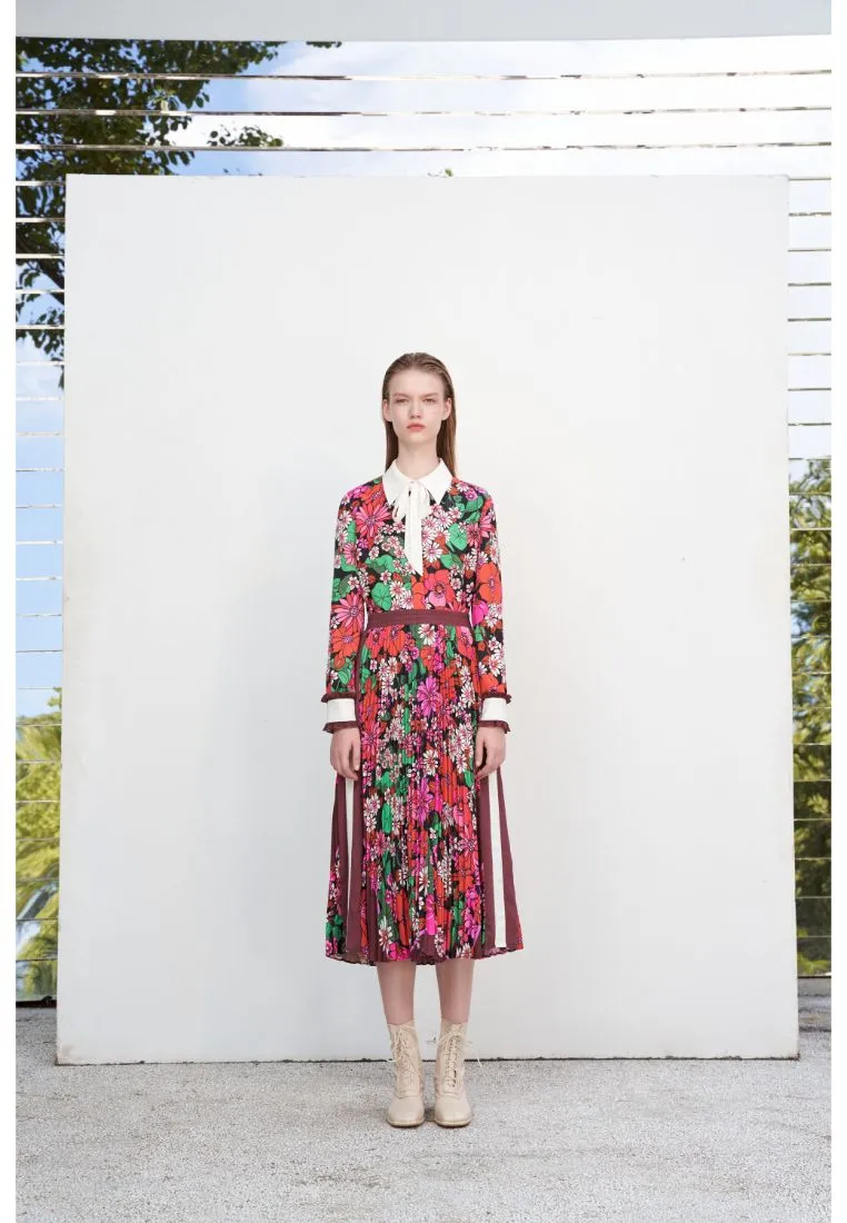 Retro Vivid Print Pleated Skirt