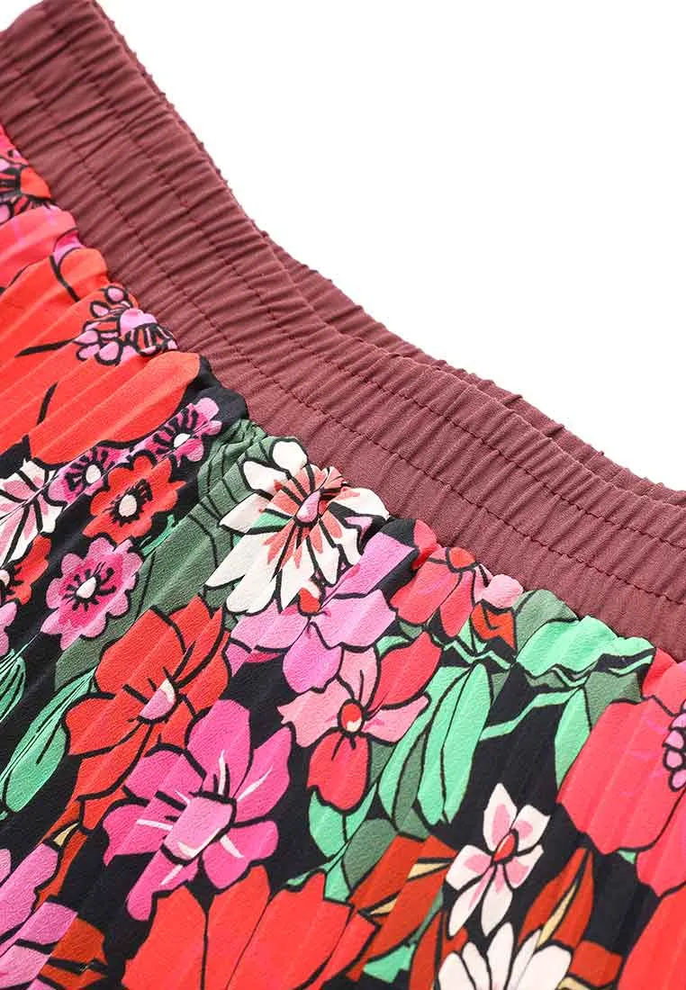 Retro Vivid Print Pleated Skirt