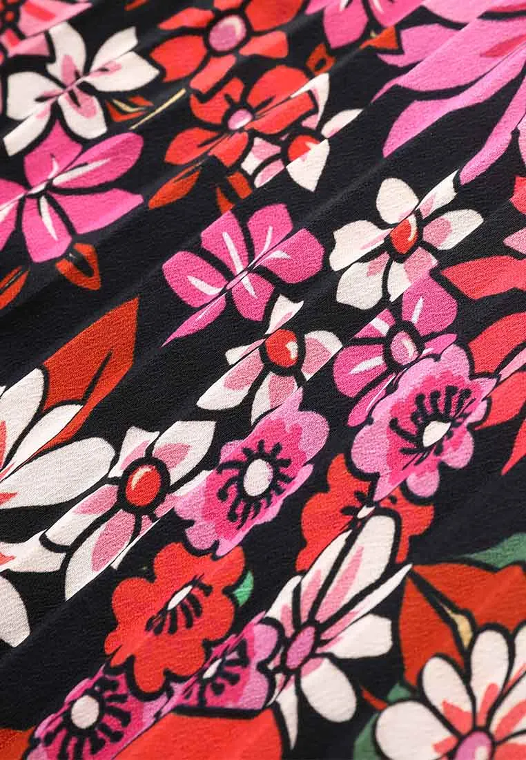 Retro Vivid Print Pleated Skirt