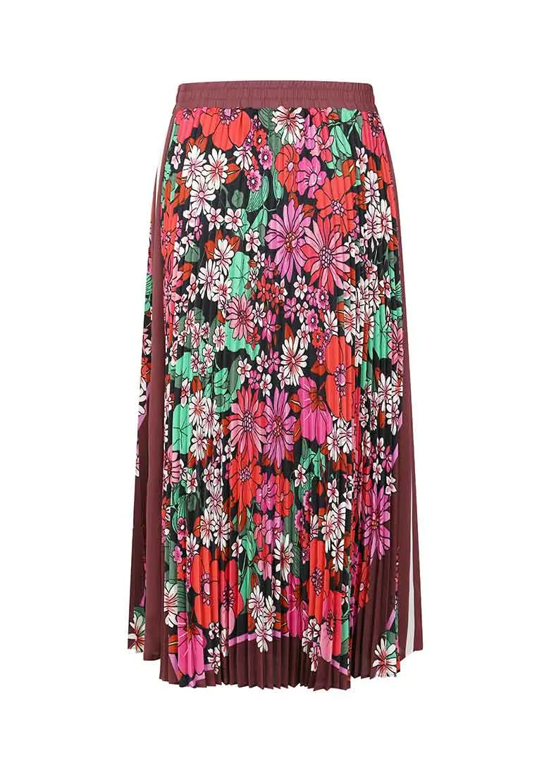 Retro Vivid Print Pleated Skirt