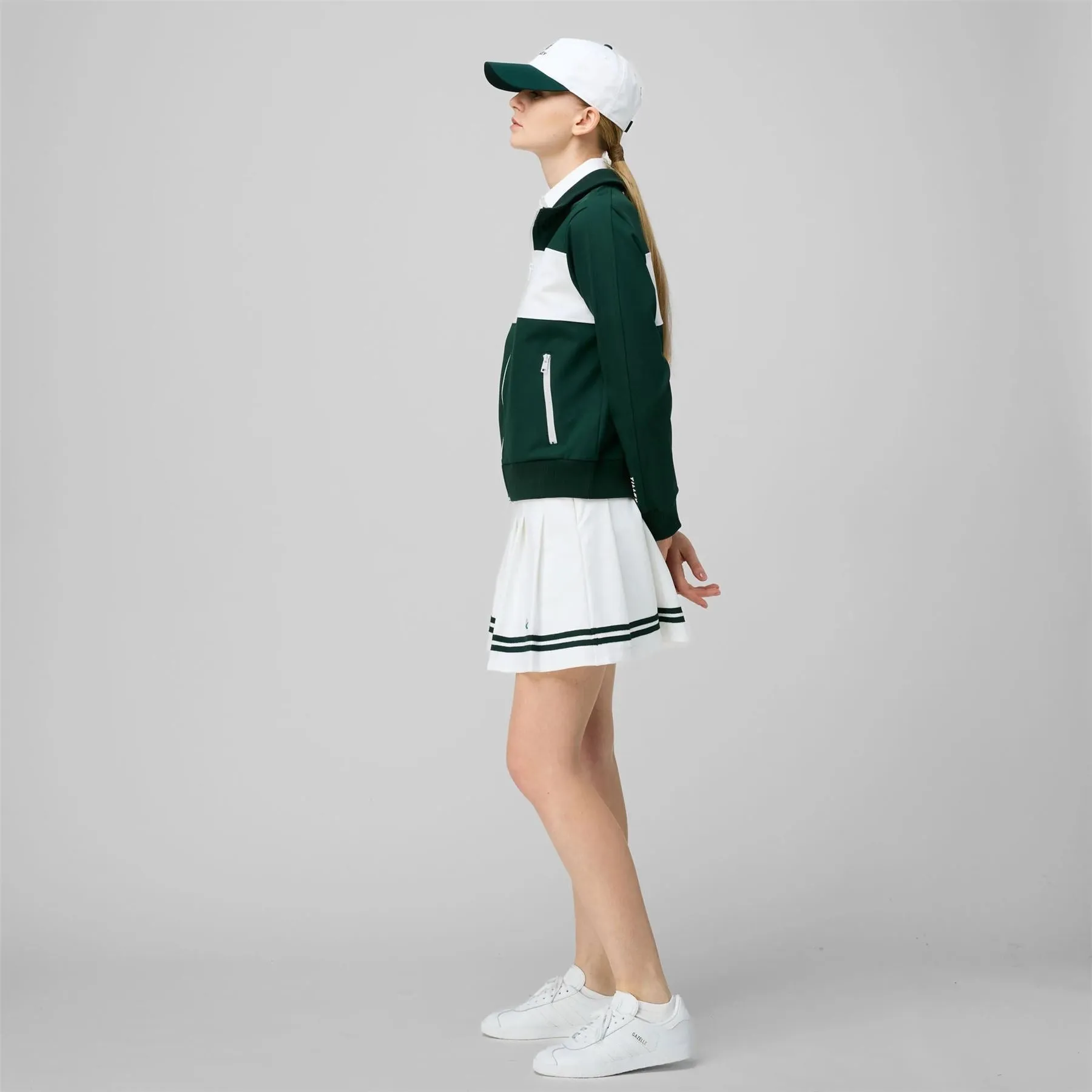Ribbon Pleated Skirt White/Pine Green