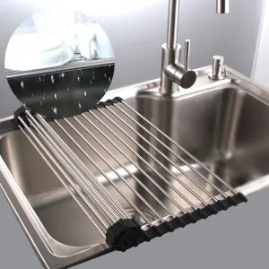 Roll Up Dish Drying Rack,CHUQ Kitchen Folding Compact Stainless Steel Dish Drying Rack In Sink (17.7"X10.3")