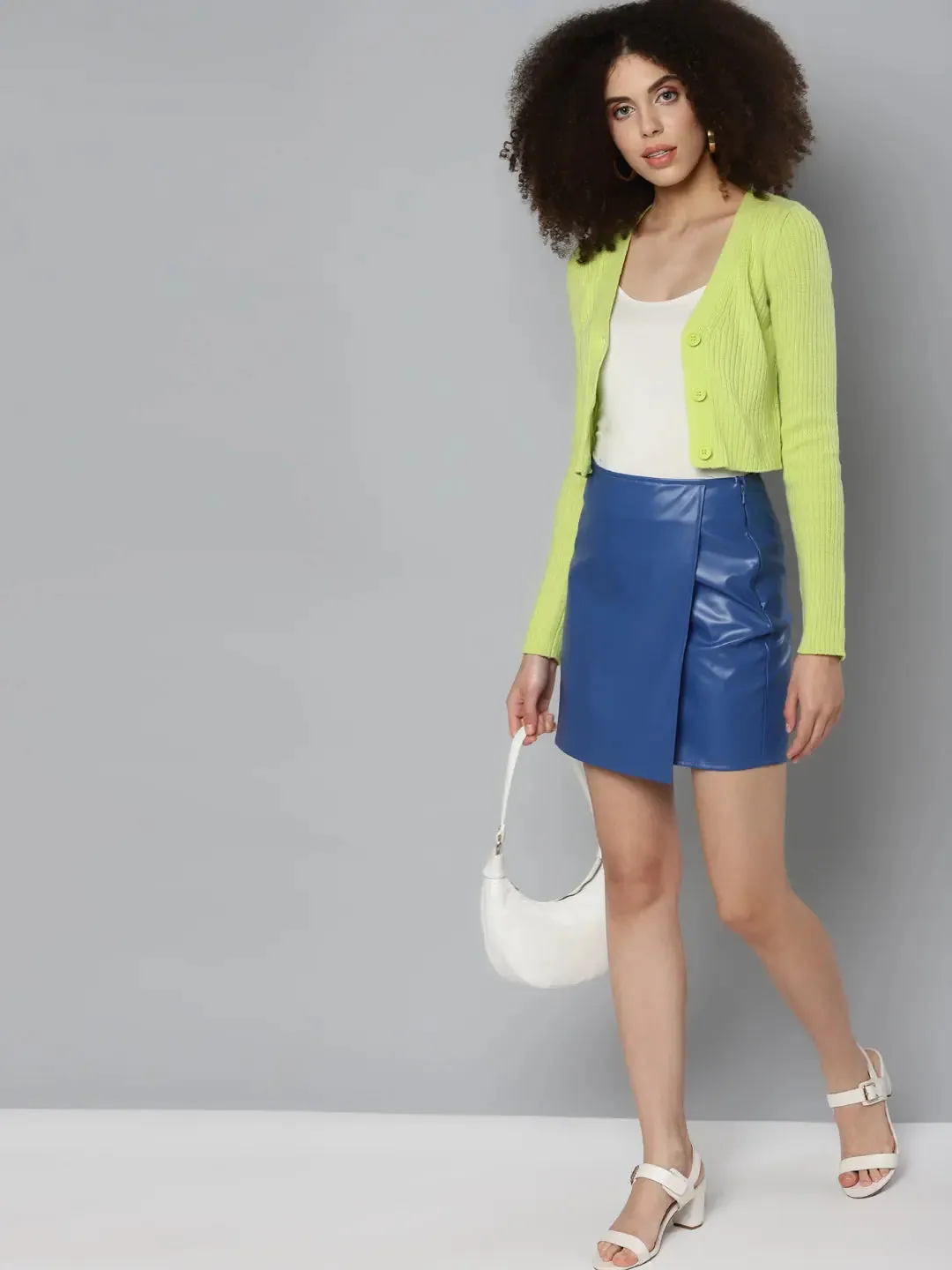 Royal Blue PU Wrap Mini Skirt