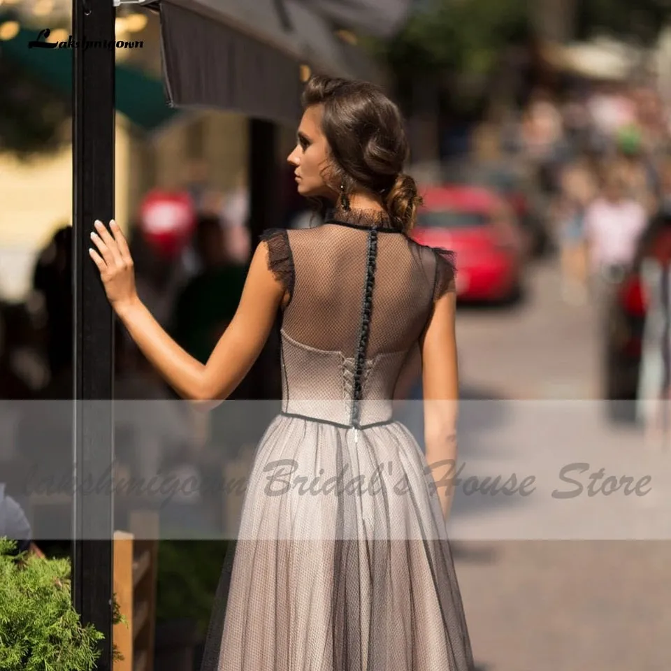 Roycebridal Lakshmigown Simple Black Lace Bidal Wedding Dress 2021 Robe Gothic A Line Wedding Dresses Floor Length Dinner Party Gowns
