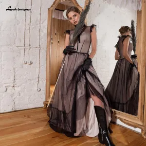 Roycebridal Lakshmigown Simple Black Lace Bidal Wedding Dress 2021 Robe Gothic A Line Wedding Dresses Floor Length Dinner Party Gowns