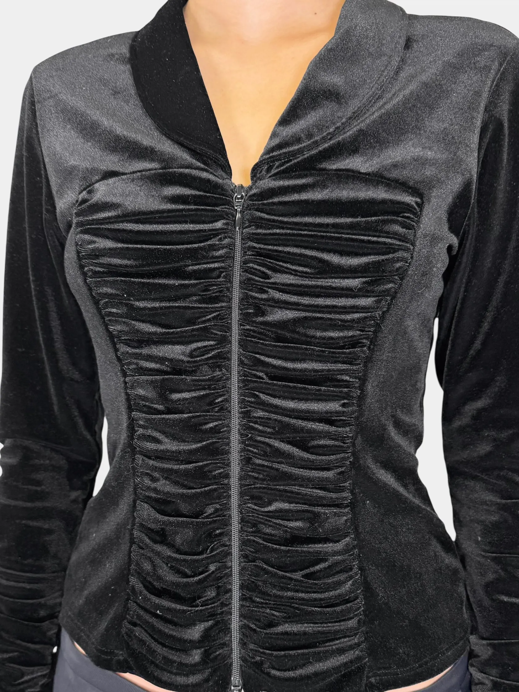 Ruched Velvet Zip-Up Jacket - Size 3