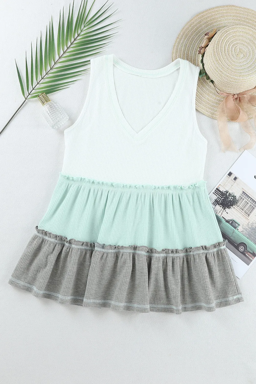 Ruffled V Neck Tank Top