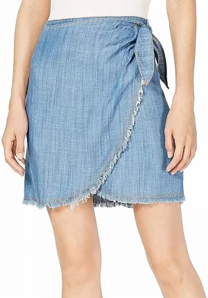 Sage The Label Denim Faux-Wrap Skirt (Denim, M)