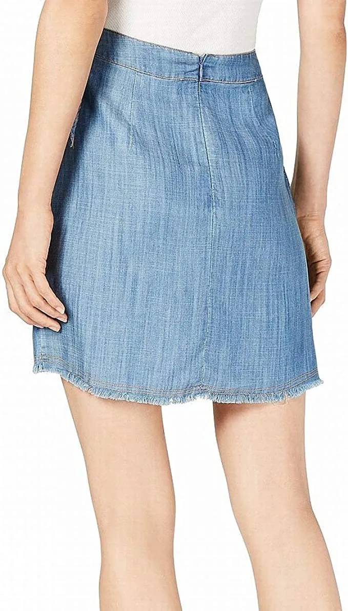Sage The Label Denim Faux-Wrap Skirt (Denim, M)