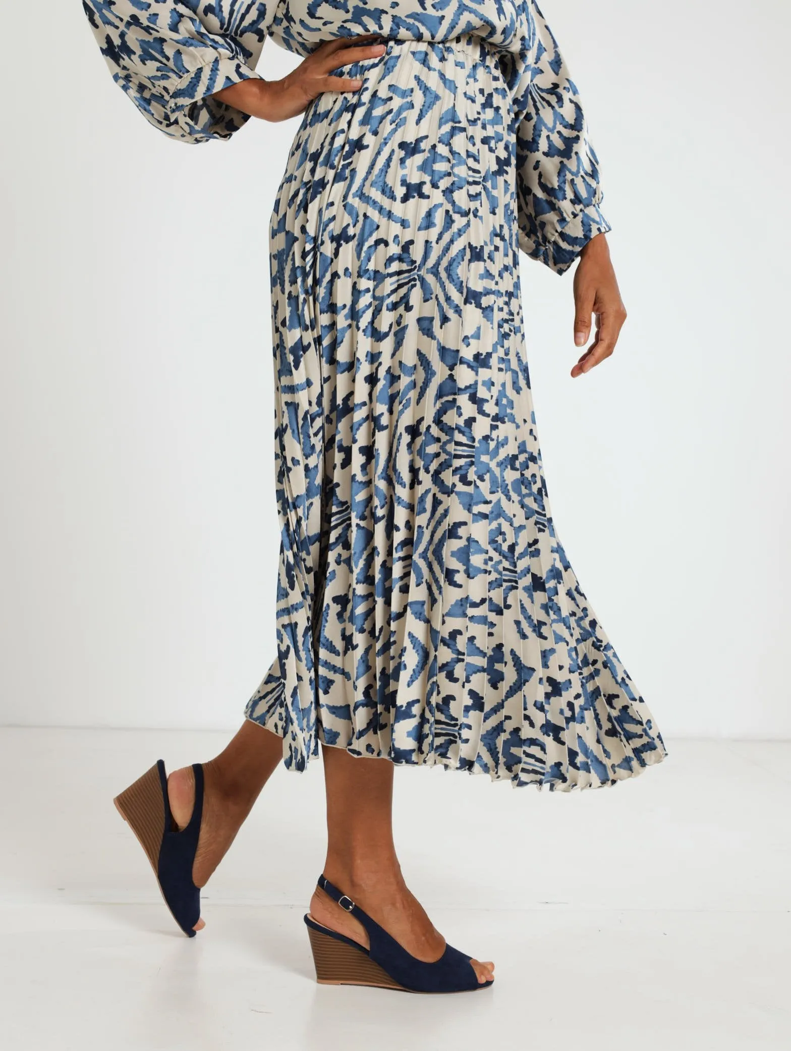Satin Pleated Skirt - Navy