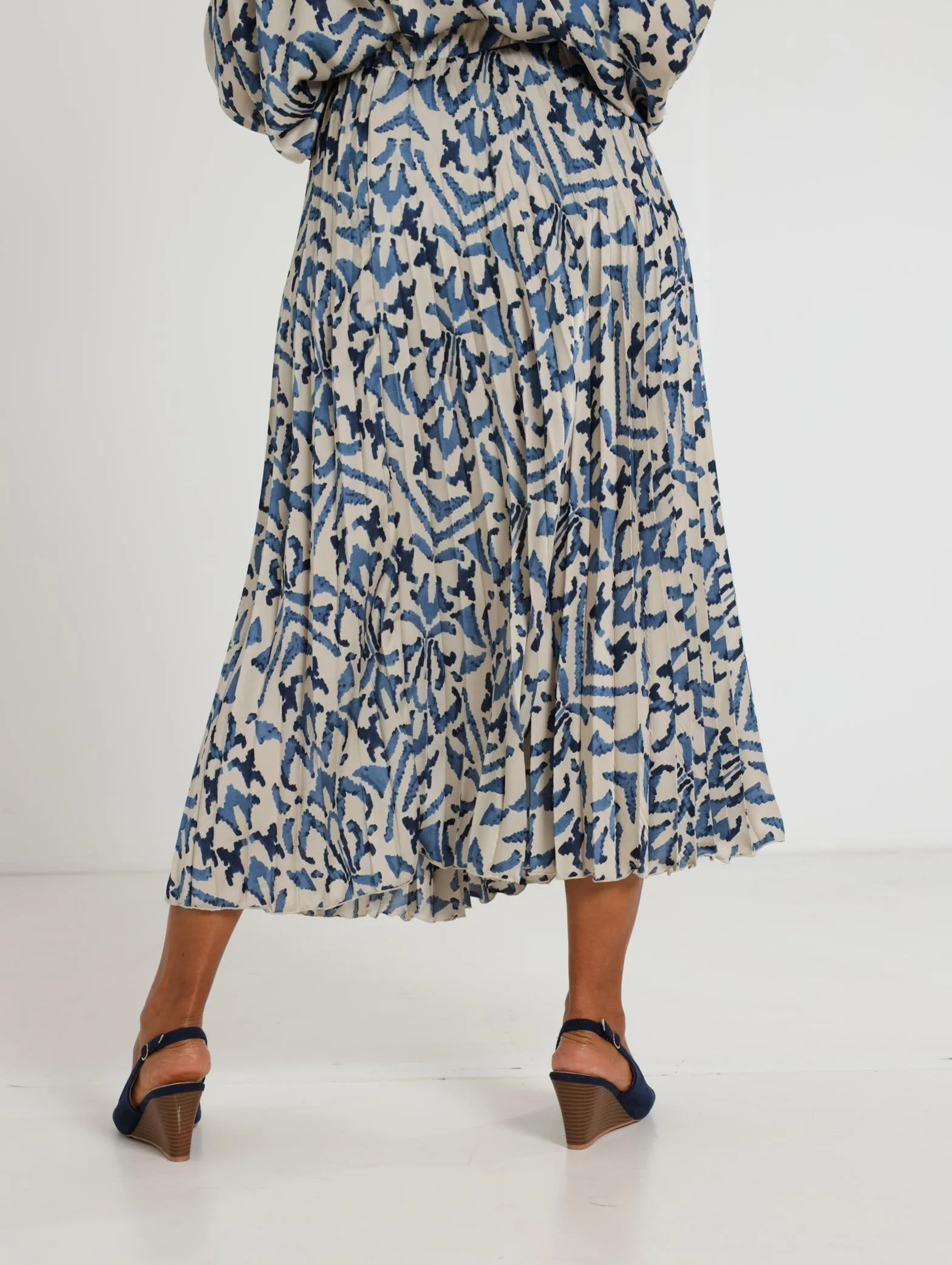 Satin Pleated Skirt - Navy