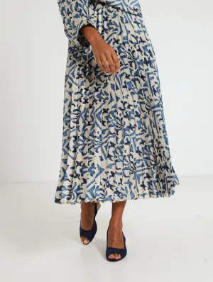 Satin Pleated Skirt - Navy