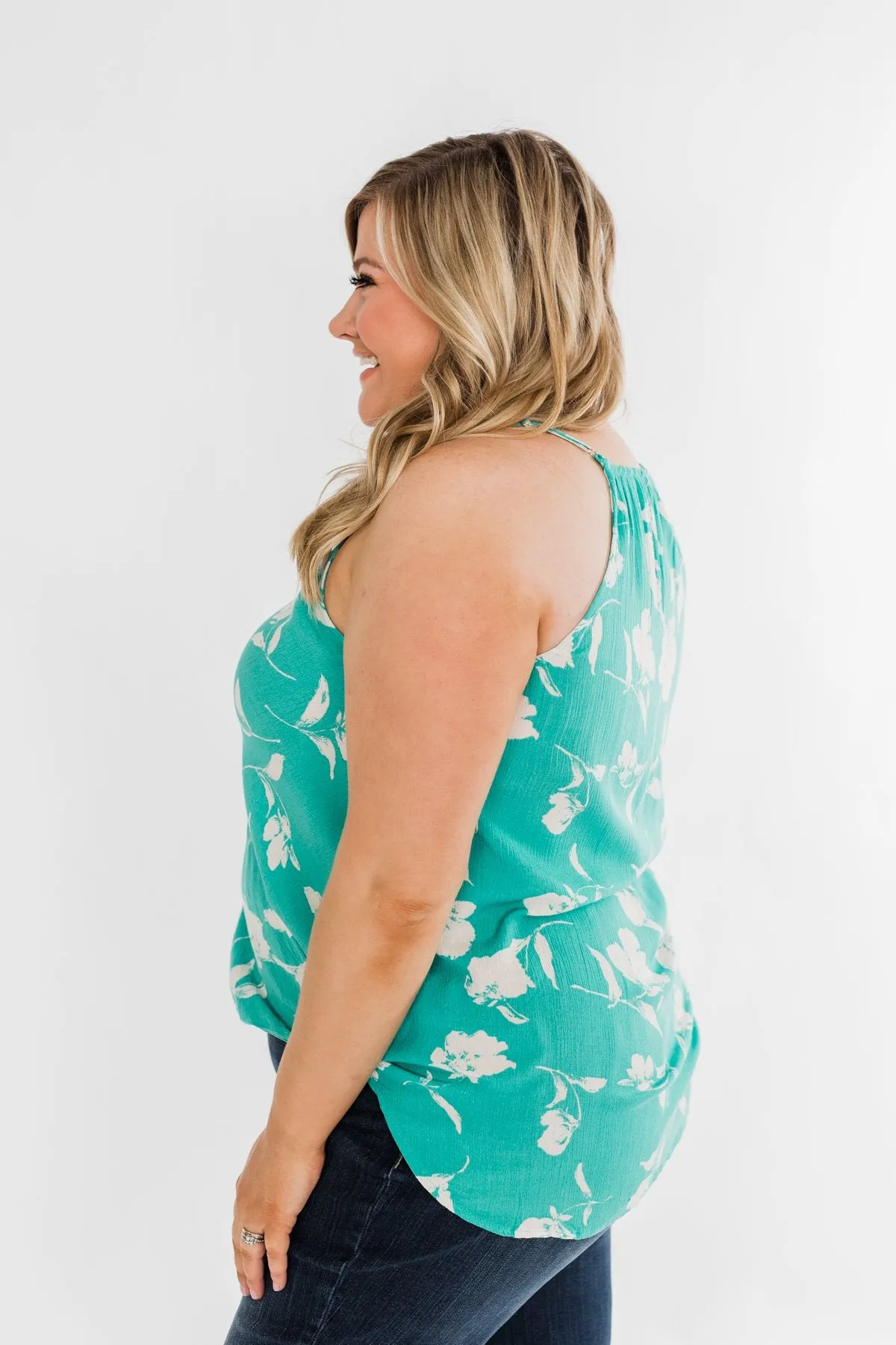 See You Smile Floral Wrap Tank Top- Turquoise