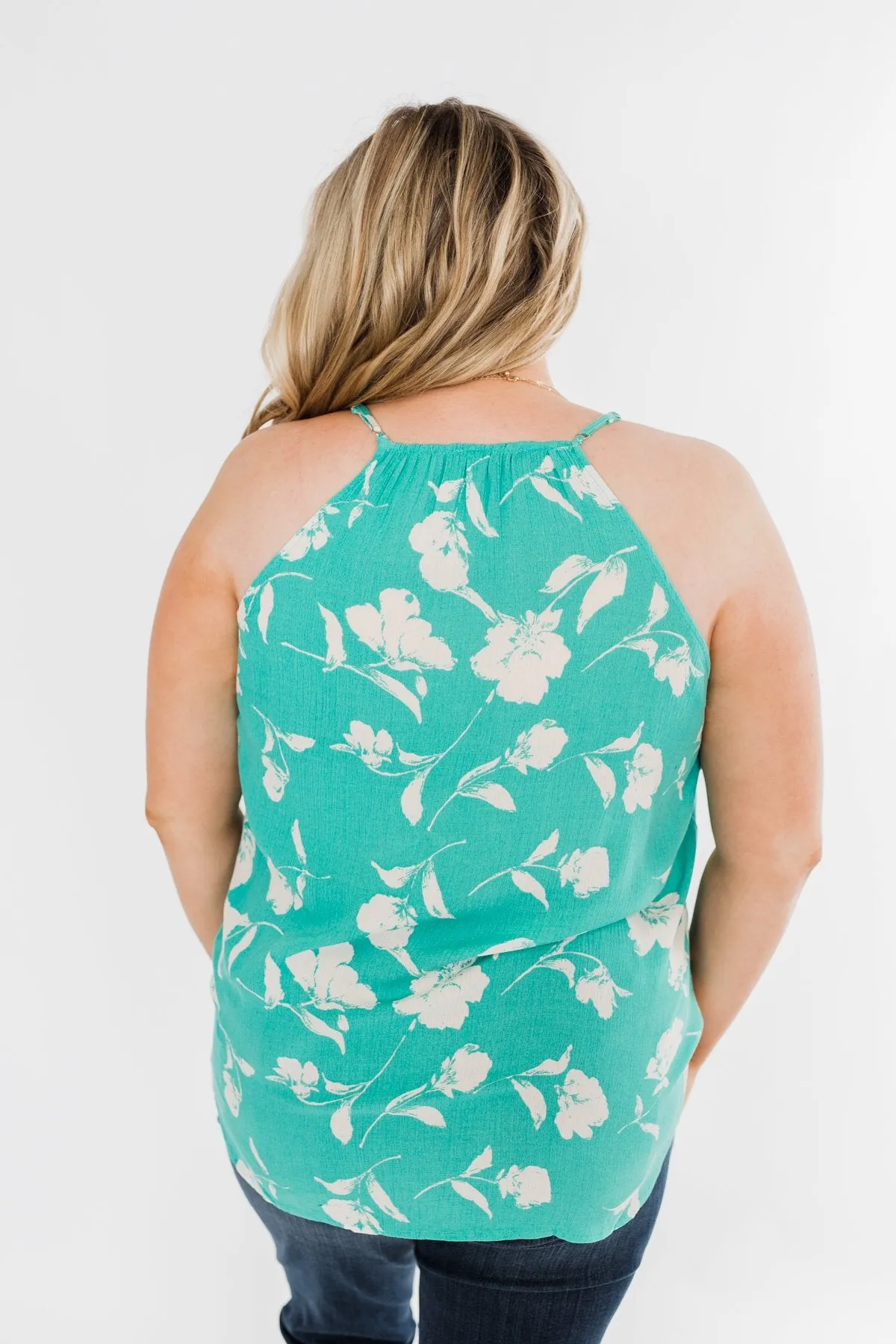 See You Smile Floral Wrap Tank Top- Turquoise