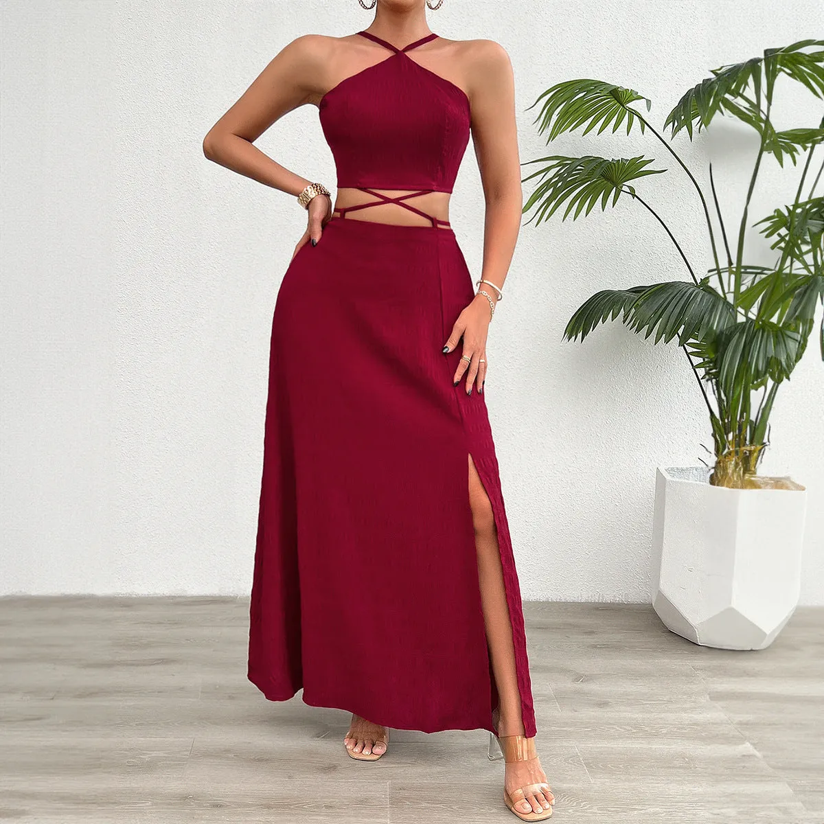 Sexy Halter Neck Tube Tops Skirts Sets Wholesale Womens Clothing N3824072000203