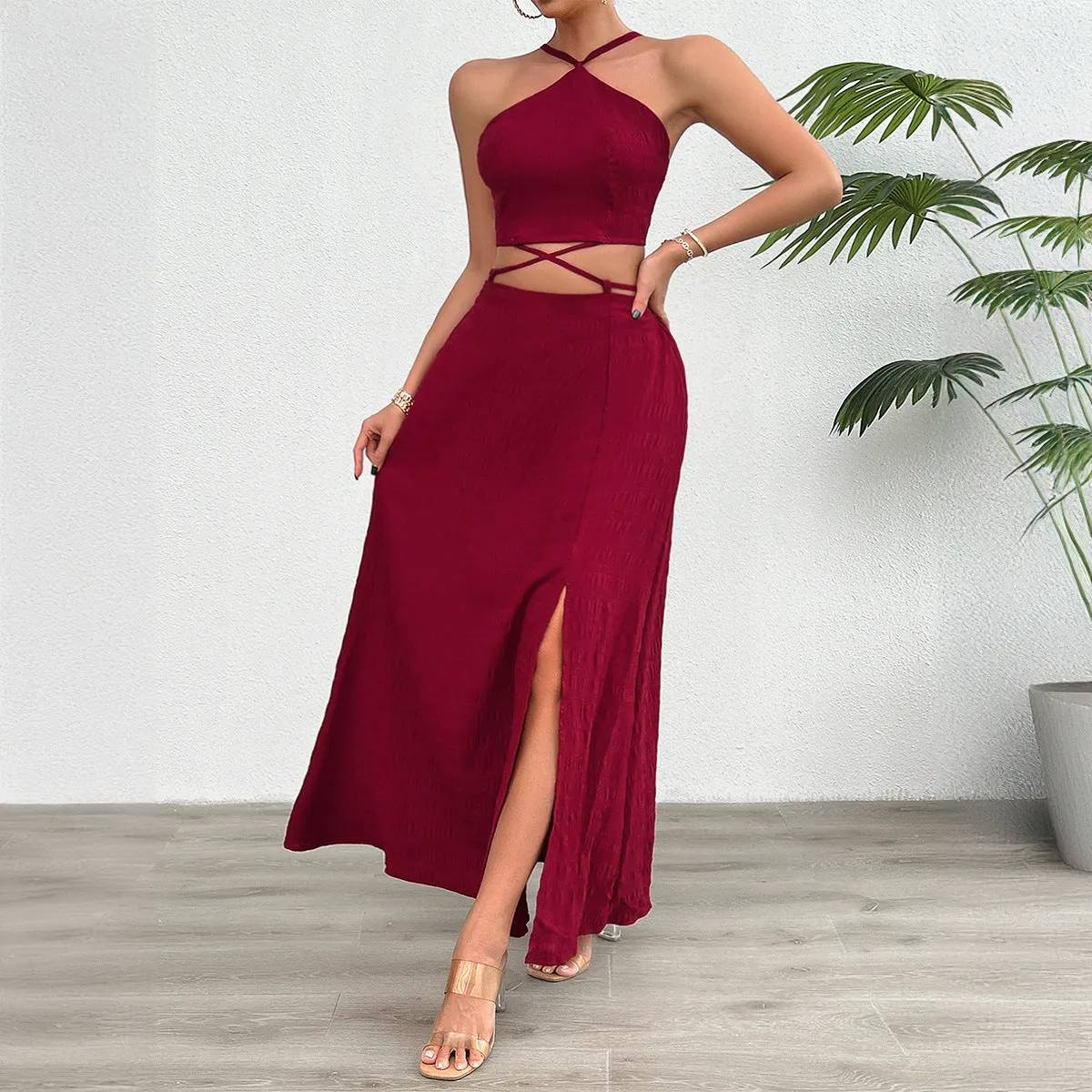 Sexy Halter Neck Tube Tops Skirts Sets Wholesale Womens Clothing N3824072000203