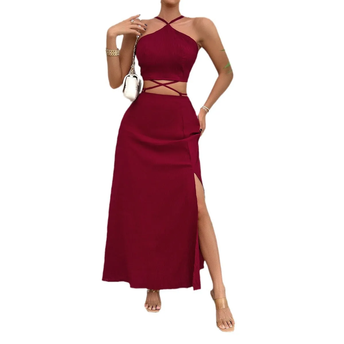 Sexy Halter Neck Tube Tops Skirts Sets Wholesale Womens Clothing N3824072000203