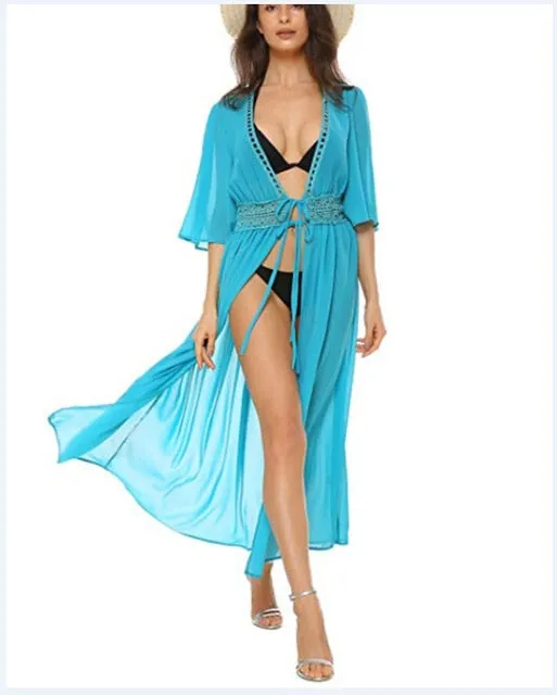Sexy Ladies Women Solid White Bikini Cover up Beach Dress Swimwear Chiffon Beachwear Bathing Suit Summer Holiday Kimono Cardigan