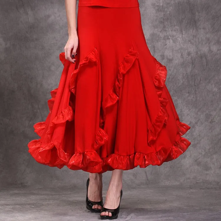 Sexy Lady Ballroom Dancing Skirt Women Red Stage Standard Professional Modern Tango Waltz Jazz Swing Long Skirts