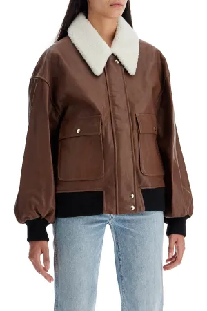 shellar' leather bomber jacket with she