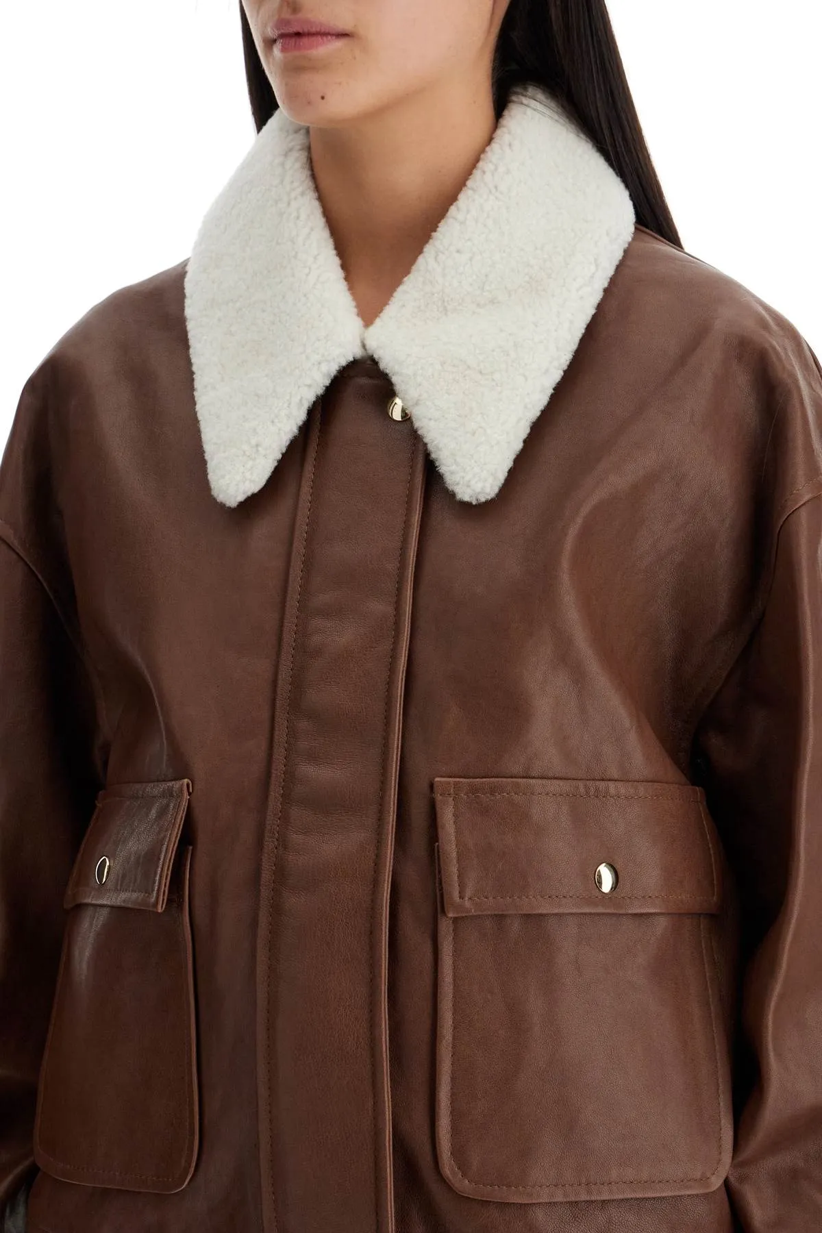 shellar' leather bomber jacket with she