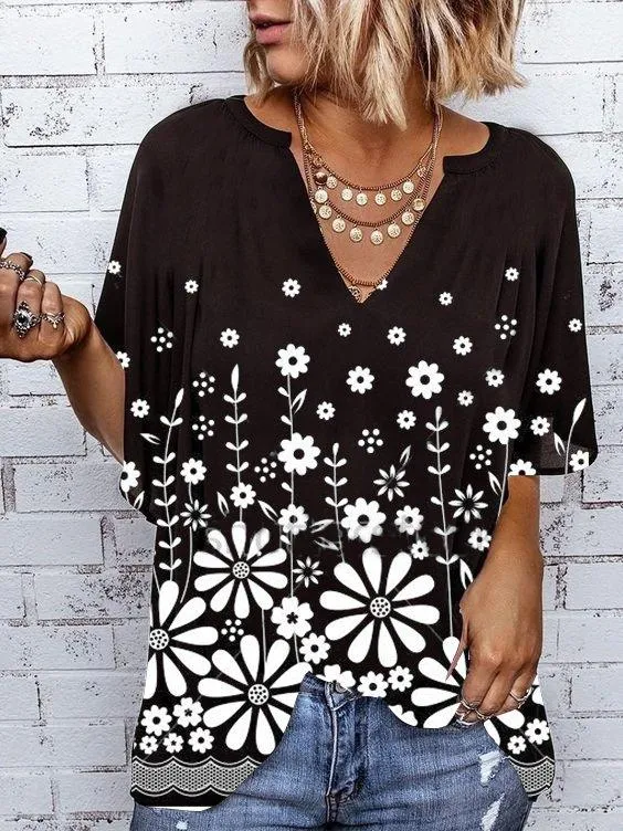 Shift Holiday Floral V Neck Shirts & Tops