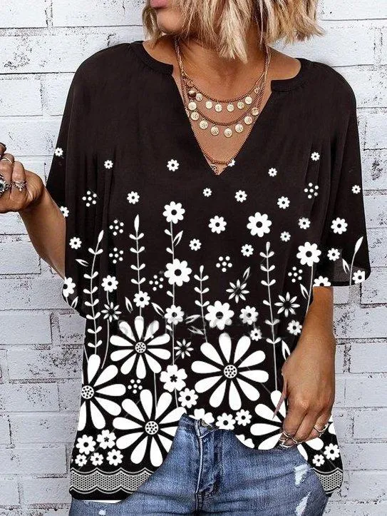 Shift Holiday Floral V Neck Shirts & Tops