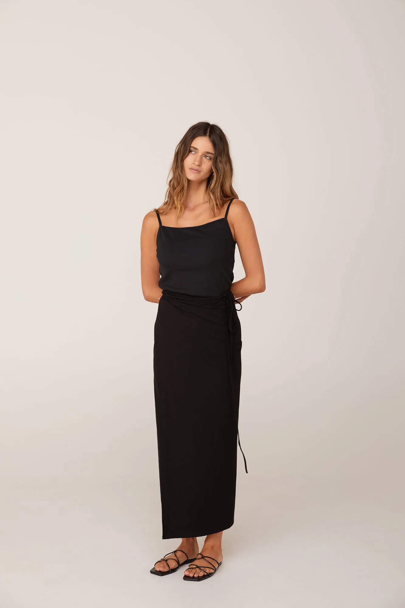 SIA FINE STRAP CAMI TOP - BLACK RIB