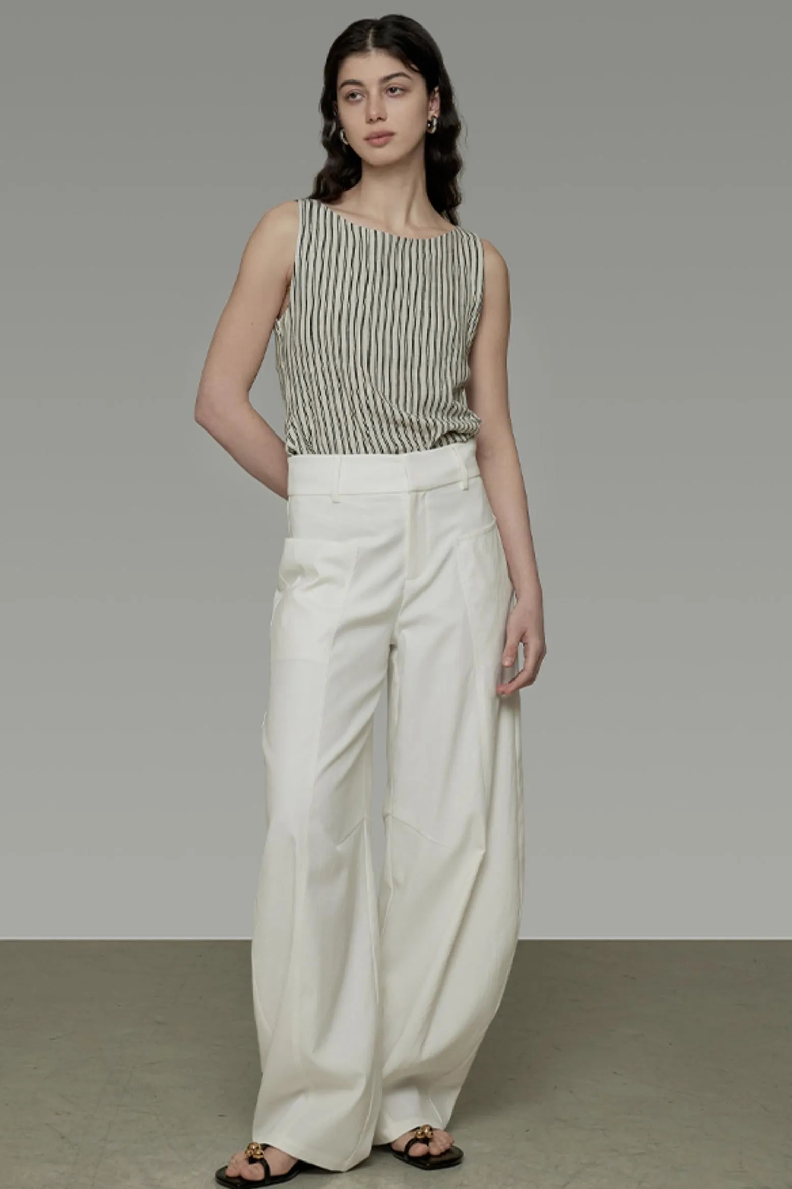 Sickle Arc High-Waisted Wide-Leg Pants