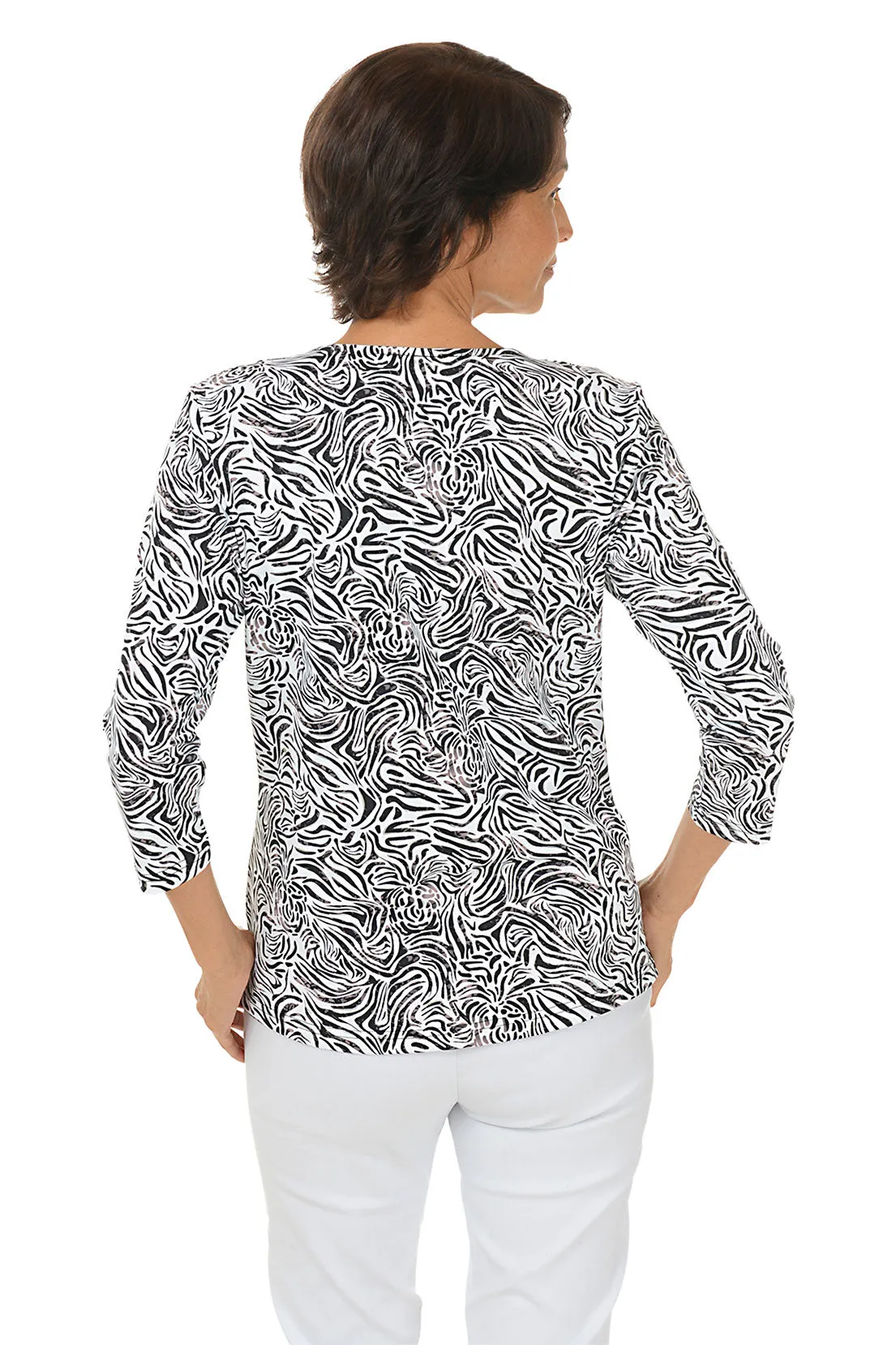Silver Pineapple Zebra Classic UPF50  V-Neck Top