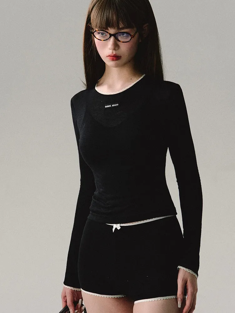 Simple Sheer Long-Sleeve Slim Cutsew