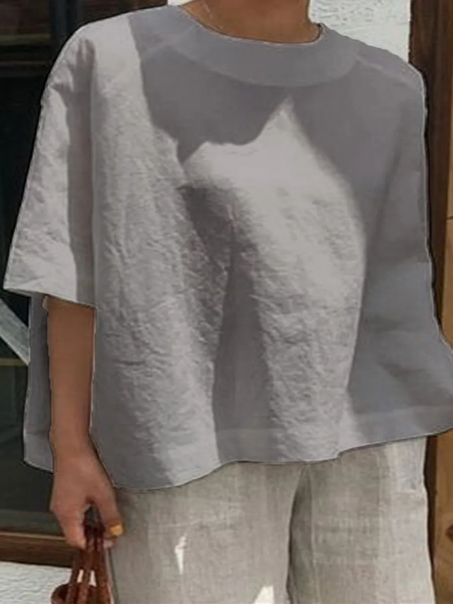 Simple Solid Color Cotton And Linen Women'S Top