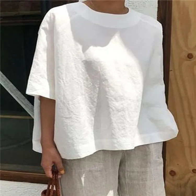 Simple Solid Color Cotton And Linen Women'S Top