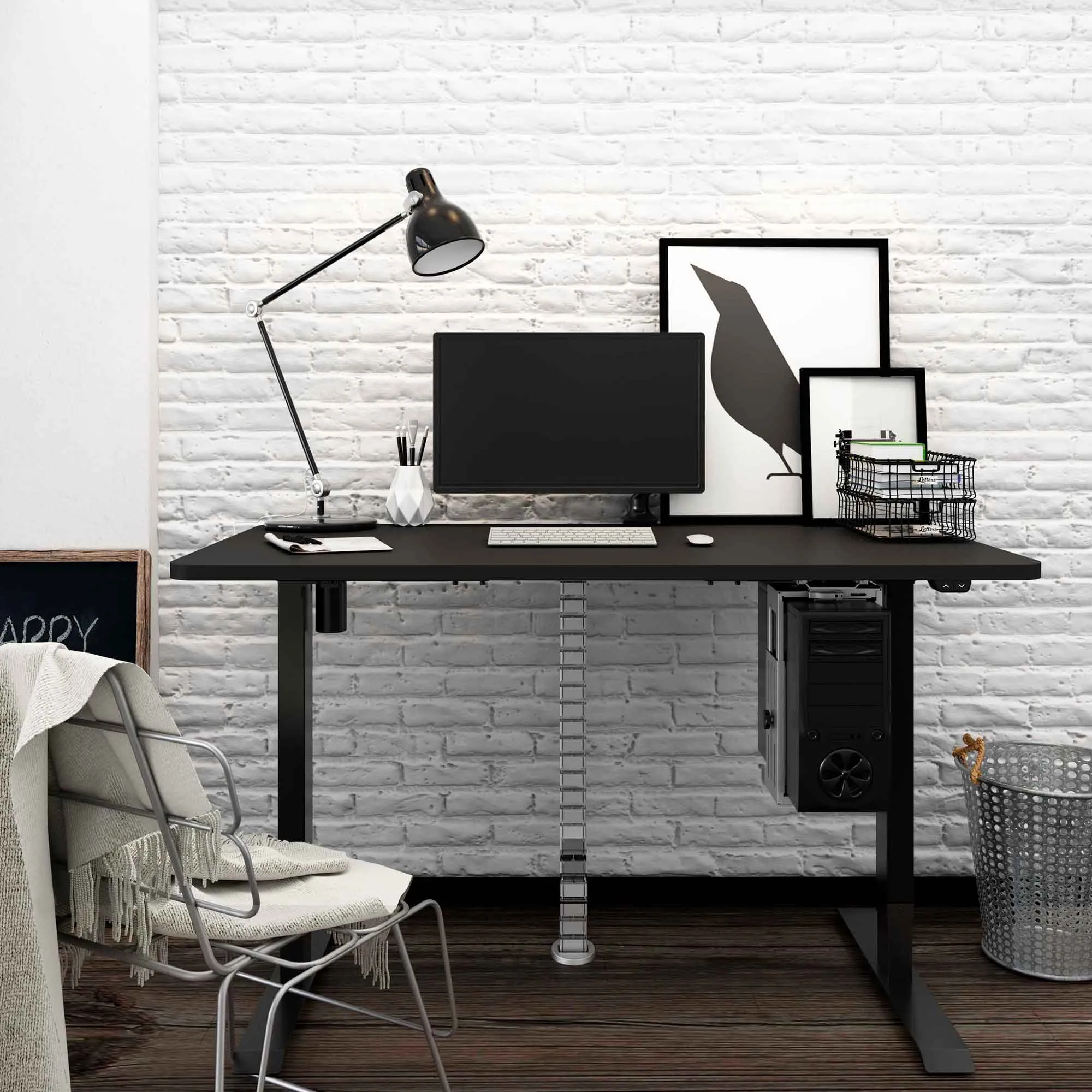 Single Motor Adjustable Standing Desk Frame, 70kg Capacity, Black - DH17