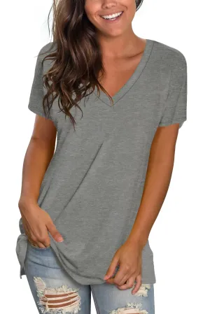 Sipaya Womens Tops V-Neck T Shirts Summer Short Sleeve Plain T-Shirts 2024 Loose Fitting Grey